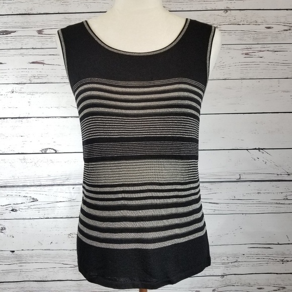 Escada black and silver striped twin set cardigan sleeveless top women's size 8 - Picture 3 of 9